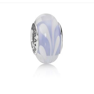 Retired Pandora Light Blue and White Swirl Murano Silver Charm